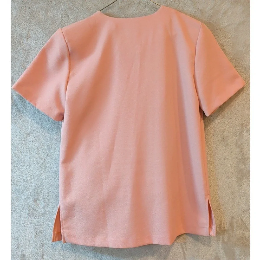 Bedford Fair Lifestyles Pink 2 Piece Pant Set Short Sleeve Button Top Size 10